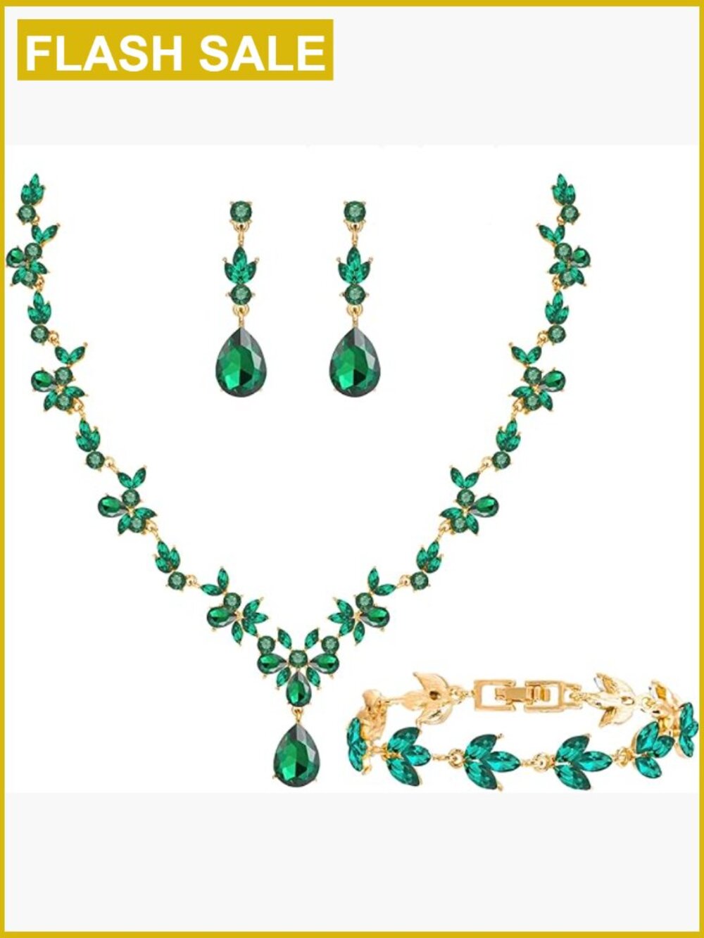 Crystal Bridal Necklace Earrings Bracelet Set Rhodium